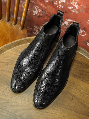 メンズブーツ チェルシーブーツ ブラック 牛革 ラウンドトゥ ドレスブーツ