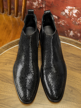 メンズブーツ チェルシーブーツ ブラック 牛革 ラウンドトゥ ドレスブーツ