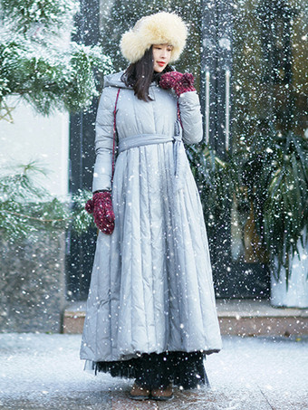 ライトグレー レディース ダウンジャケット ダックフェザー