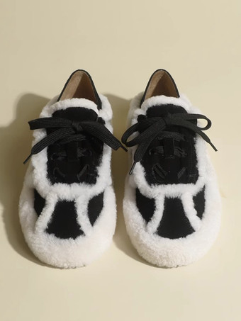 ブラック レディースカジュアルスニーカー ラウンドトゥ レースアップスニーカー