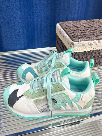 ミントグリーンエクリュホワイトスポーツスニーカーラウンドトゥレースアップカジュアルシューズ