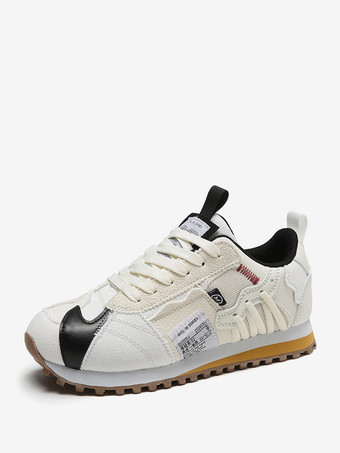 アイボリー エクリュホワイトスポーツスニーカーラウンドトゥレースアップカジュアルシューズ