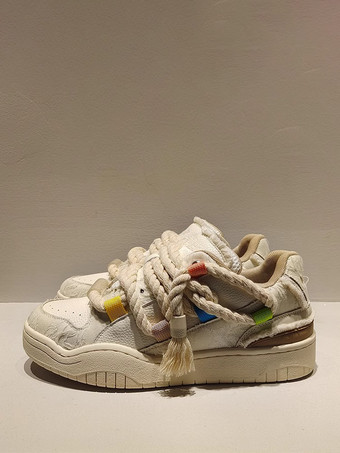 アイボリー ブラック レディース スケート スニーカー ラウンドトゥ レースアップ カジュアルシューズ