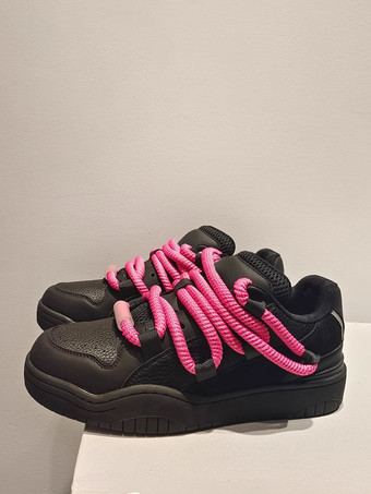 ブラック レディース スケート スニーカー ラウンドトゥ レースアップ カジュアルシューズ