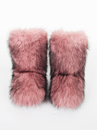 ピンクレディース スノーブーツ フェイクファー ラウンドトゥ ウィンターブーツ