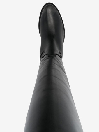 Black Knee High Boots Women's Embroiderd Falt Riding Boots