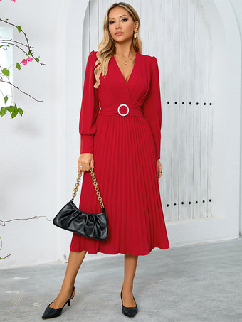 パーティードレス イエロー Vネック 長袖 セミフォーマルドレス