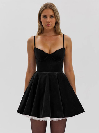 ブラック パーティードレス ブラック ストラップネック ノースリーブ ツートン セミフォーマルドレス