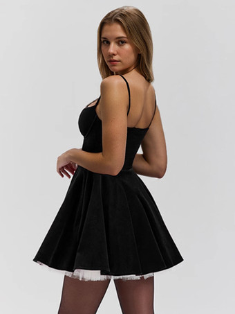 パーティードレス ブラック ストラップネック ノースリーブ ツートン セミフォーマルドレス