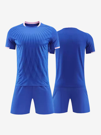 ブルー ユニセックス アクティブウェア 半袖 カスタマイズ フットボール ジャージ