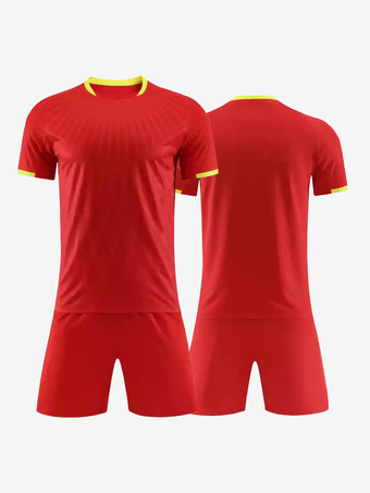 レッド ユニセックス アクティブウェア 半袖 カスタマイズ フットボール ジャージ