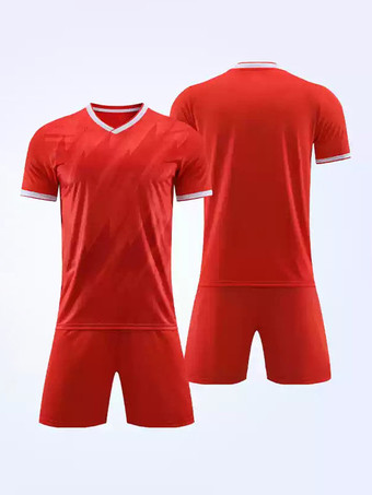 レッド メンズカジュアルアクティブウェア半袖カスタマイズフットボールジャージ