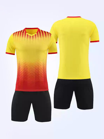 イエローカラーブロックスポーツウェア半袖カスタマイズフットボールジャージ大人用