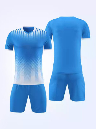 ブルー カラーブロックスポーツウェア半袖カスタマイズフットボールジャージ大人用
