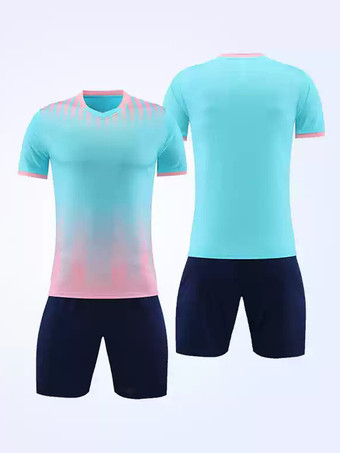 ライトスカイブルーカラーブロックスポーツウェア半袖カスタマイズフットボールジャージ大人用