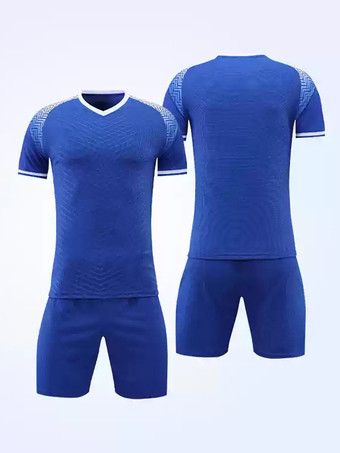 ブルー カラーブロック スポーツウェア Vネック 半袖 カスタマイズ フットボール ジャージ