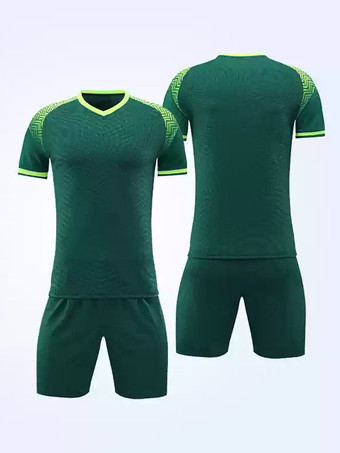 グリーン カラーブロック スポーツウェア Vネック 半袖 カスタマイズ フットボール ジャージ