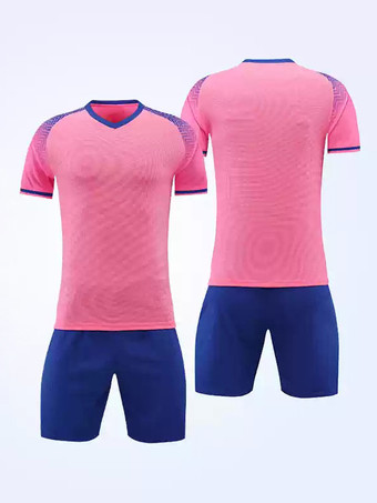 ピンクカラーブロック スポーツウェア Vネック 半袖 カスタマイズ フットボール ジャージ