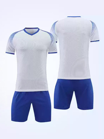 ホワイト カラーブロック スポーツウェア Vネック 半袖 カスタマイズ フットボール ジャージ