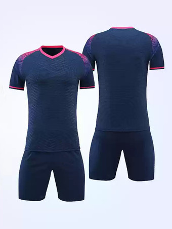 ロイヤルブルーカラーブロック スポーツウェア Vネック 半袖 カスタマイズ フットボール ジャージ