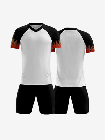 ホワイト メンズ スポーツウェア プリント V ネック 半袖 カスタマイズ フットボール ジャージ
