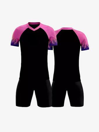 ブラック メンズ スポーツウェア プリント V ネック 半袖 カスタマイズ フットボール ジャージ