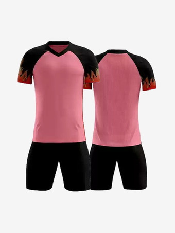 ピンクメンズ スポーツウェア プリント V ネック 半袖 カスタマイズ フットボール ジャージ