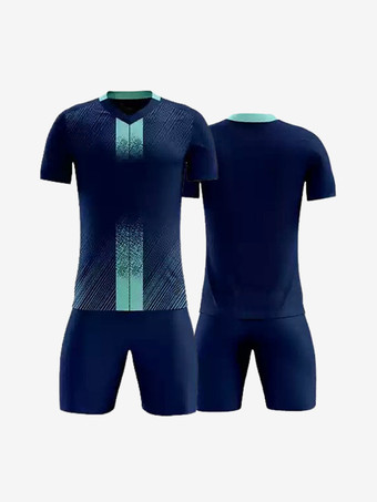 ブルー メンズスポーツウェア Vネック 半袖 カスタマイズフットボールジャージ