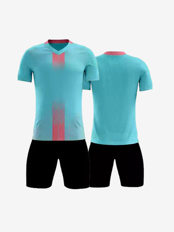 ライトスカイブルーメンズスポーツウェア Vネック 半袖 カスタマイズフットボールジャージ