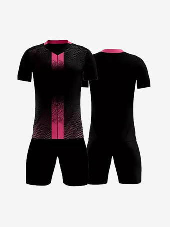 ブラック メンズスポーツウェア Vネック 半袖 カスタマイズフットボールジャージ