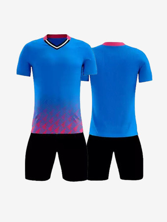 ブルー メンズ スポーツウェア タイダイ Vネック 半袖 カスタマイズ フットボール ジャージ