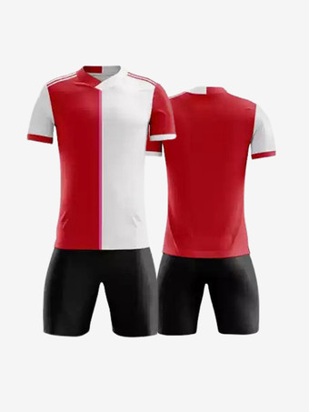 レッド メンズ スポーツウェア パッチワーク 半袖 カスタマイズ フットボール ジャージ