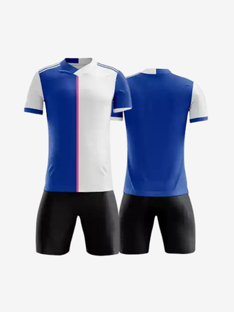 ブルー メンズ スポーツウェア パッチワーク 半袖 カスタマイズ フットボール ジャージ