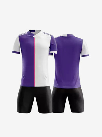 パープル メンズ スポーツウェア パッチワーク 半袖 カスタマイズ フットボール ジャージ