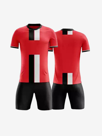 レッド メンズスポーツウェア ストライプ半袖 カスタマイズフットボールジャージ