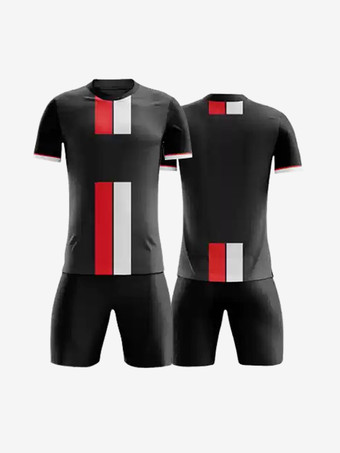 ブラック メンズスポーツウェア ストライプ半袖 カスタマイズフットボールジャージ