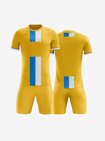 イエローメンズスポーツウェア ストライプ半袖 カスタマイズフットボールジャージ