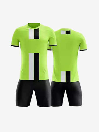 グリーン メンズスポーツウェア ストライプ半袖 カスタマイズフットボールジャージ