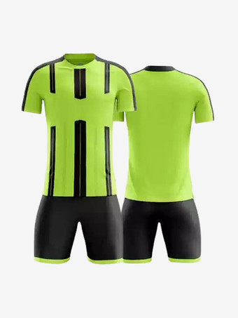 グリーン メンズ アクティブウェア ストライプ 半袖 カスタマイズ フットボール ジャージ