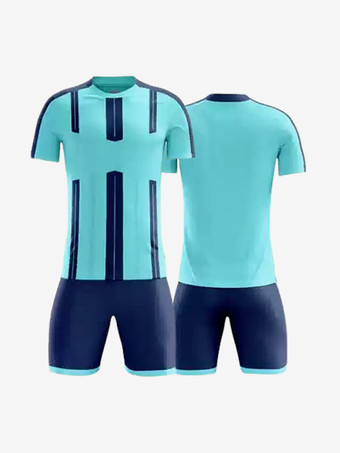 ライトスカイブルーメンズ アクティブウェア ストライプ 半袖 カスタマイズ フットボール ジャージ