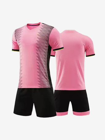 ピンクユニセックス フットボール ジャージ V ネック 半袖 パッチワーク カスタマイズ フットボール チーム アクティブウェア