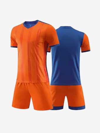 オレンジ フットボールジャージ Vネック 半袖 パッチワーク カスタマイズ フットボールチーム アクティブウェア