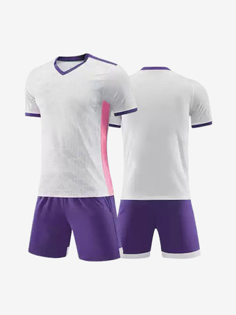 パープル フットボールジャージ Vネック 半袖 パッチワーク カスタマイズ フットボールチーム トレーニング スポーツウェア 男性用