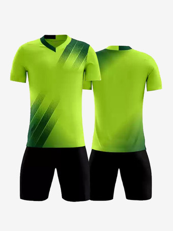 グリーン 大人用サッカージャージ Vネック 半袖 カスタマイズサッカーチームトレーニングスポーツウェア