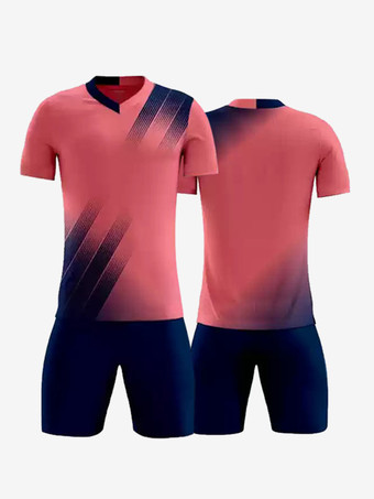 ピンク大人用サッカージャージ Vネック 半袖 カスタマイズサッカーチームトレーニングスポーツウェア