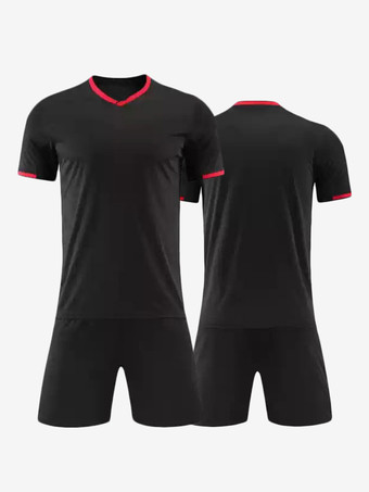ブラック 大人用サッカージャージ 半袖 カスタマイズサッカーチームユニフォーム トレーニング スポーツウェア