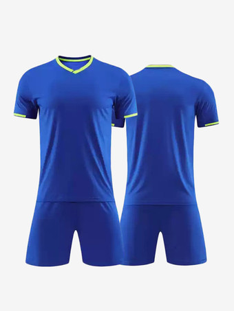 ブルー 大人用サッカージャージ 半袖 カスタマイズサッカーチームユニフォーム トレーニング スポーツウェア