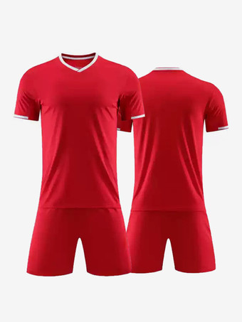 レッド 大人用サッカージャージ 半袖 カスタマイズサッカーチームユニフォーム トレーニング スポーツウェア