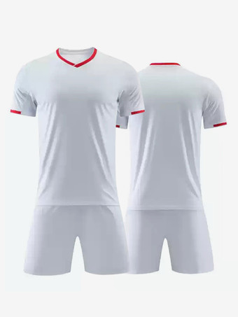 ホワイト 大人用サッカージャージ 半袖 カスタマイズサッカーチームユニフォーム トレーニング スポーツウェア