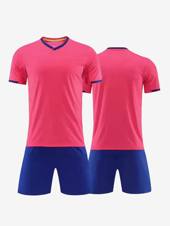 ローズレッド大人用サッカージャージ 半袖 カスタマイズサッカーチームユニフォーム トレーニング スポーツウェア